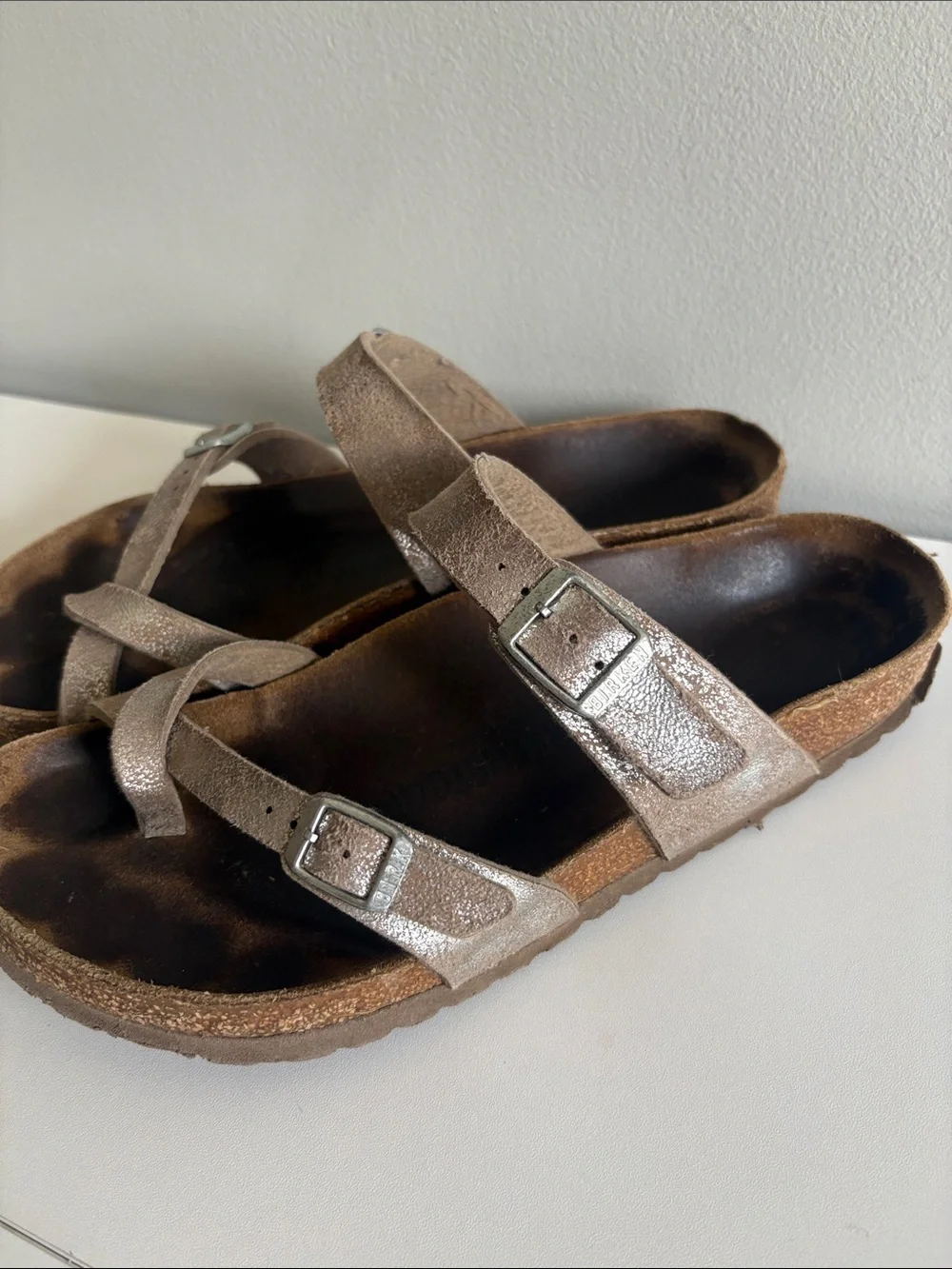 Birkenstock Mayari Metallic Taupe Toe Loop Sandals EU 41 US 10 Regular